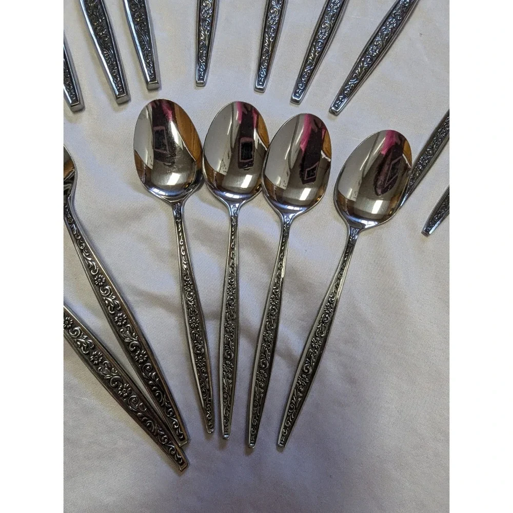 National CADIZ Scroll Flower Floral Stainless Silverware Flatware 18 Pcs Japan